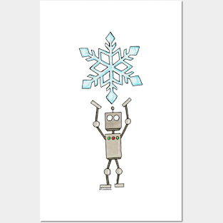 CuteBots Holding a Snowflake Posters and Art